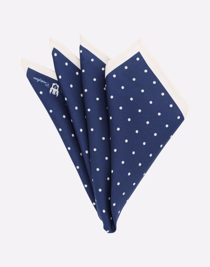 Fazzoletto da taschino blu con pois bianchi in seta - immagine 2