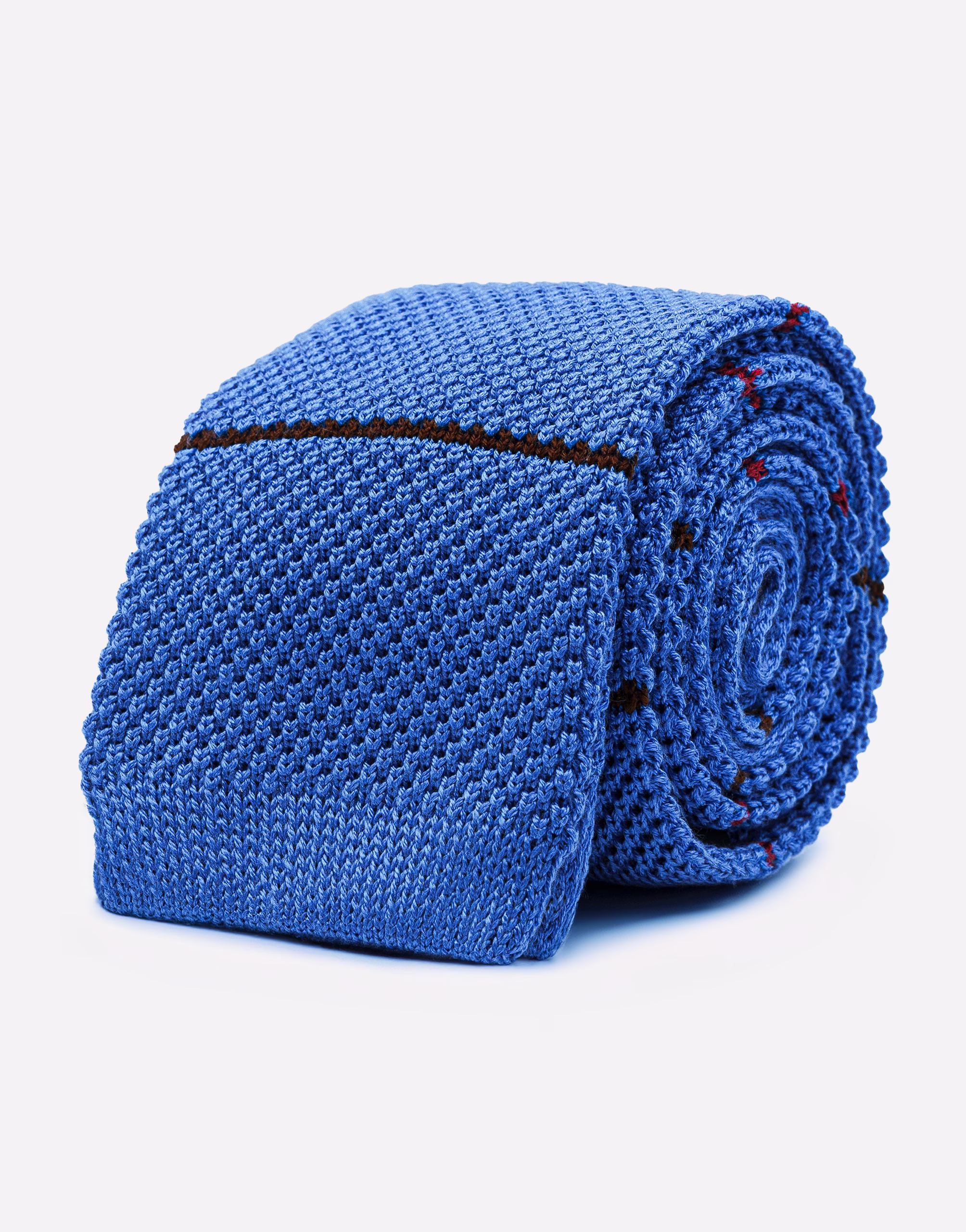 light-blue-silk-knitted-tubular-tie-striped-davide-cristofaro-online-store Cravatta in seta celeste a maglia con righe e punta tubolare - immagine 1