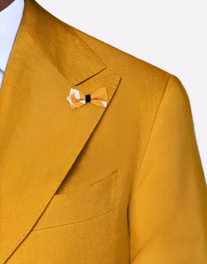Mini Silk Buttonhole Bow Tie “Drago” Yellow and White - Image 3