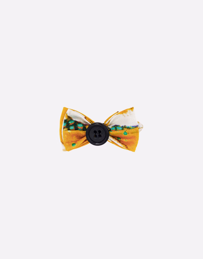 Mini Silk Buttonhole Bow Tie “Drago” Yellow and White - Image 2
