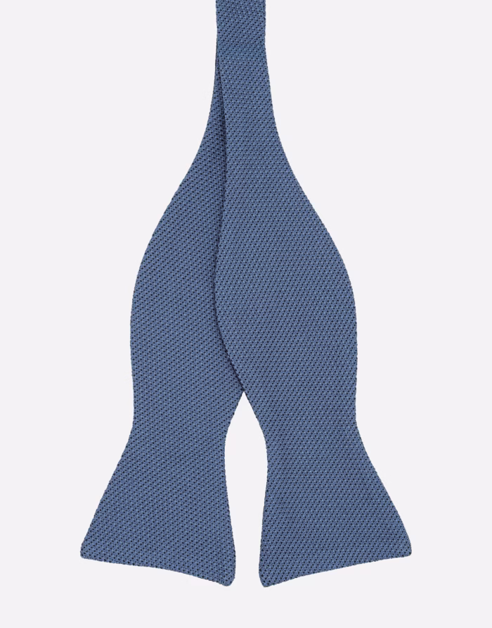 Papillon da annodare reversibile in seta grenadine blu pois avio - immagine 3