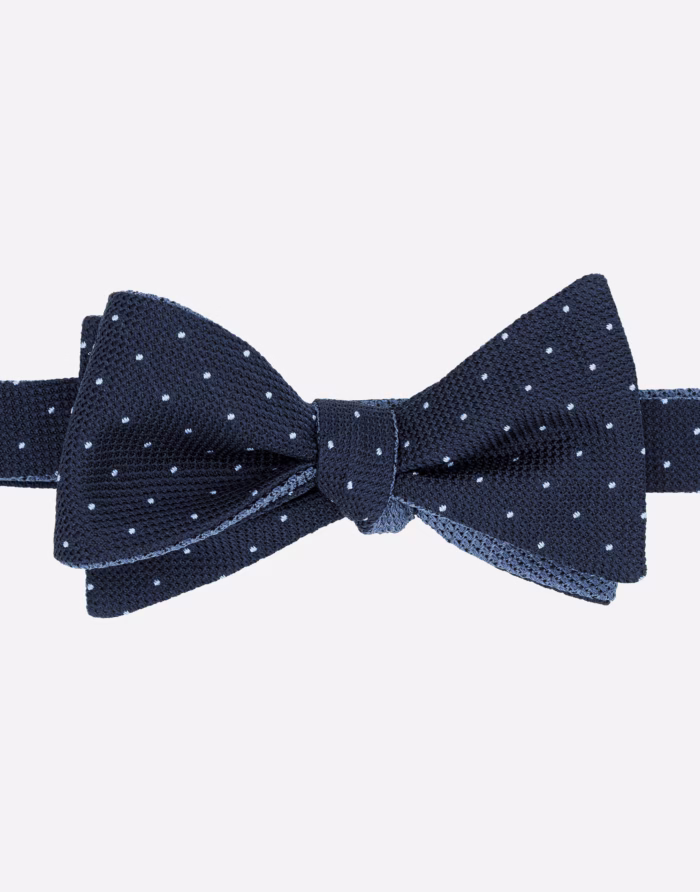Papillon da annodare reversibile in seta grenadine blu pois avio - immagine 2