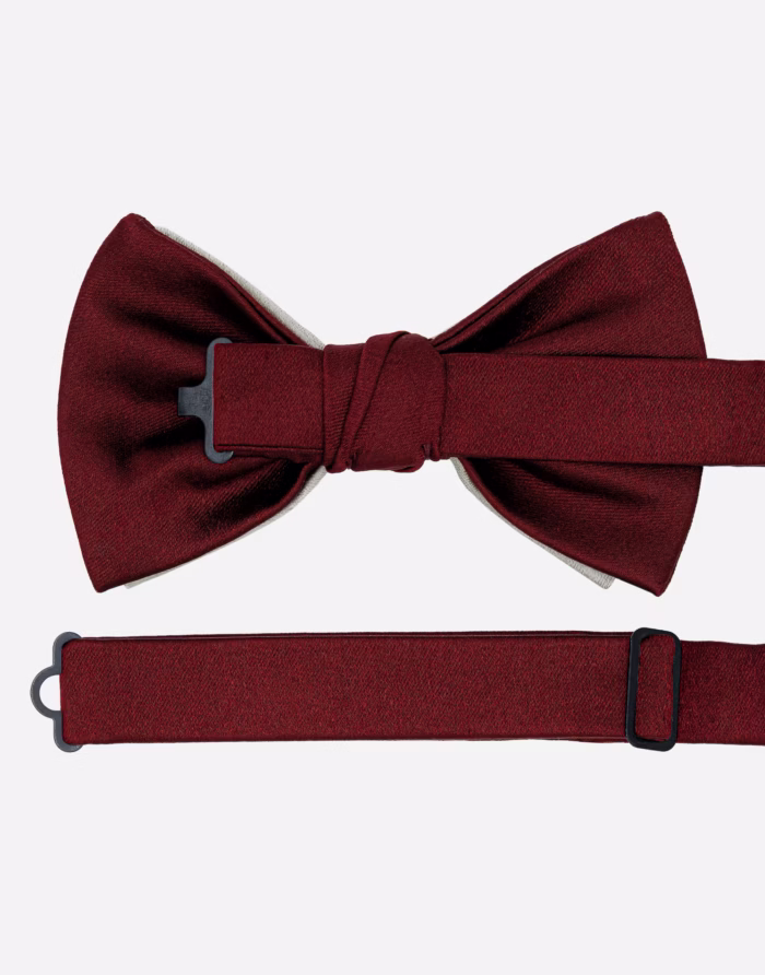 Bordeaux and Pearl Gray Satin Silk Bow Tie - Image 3