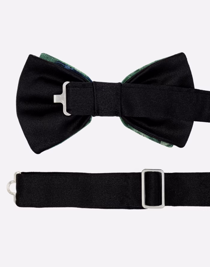 Cashmere and Silk Bow Tie Green and Black "Acqua" Design - Image 3