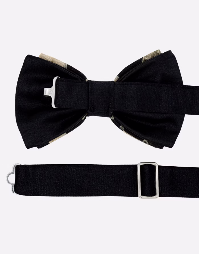 Cashmere and Silk Bow Tie Ivory and Black - Image 3